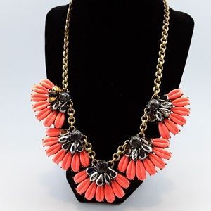 J. Crew Statement Necklace Sparkle Coral Bronze